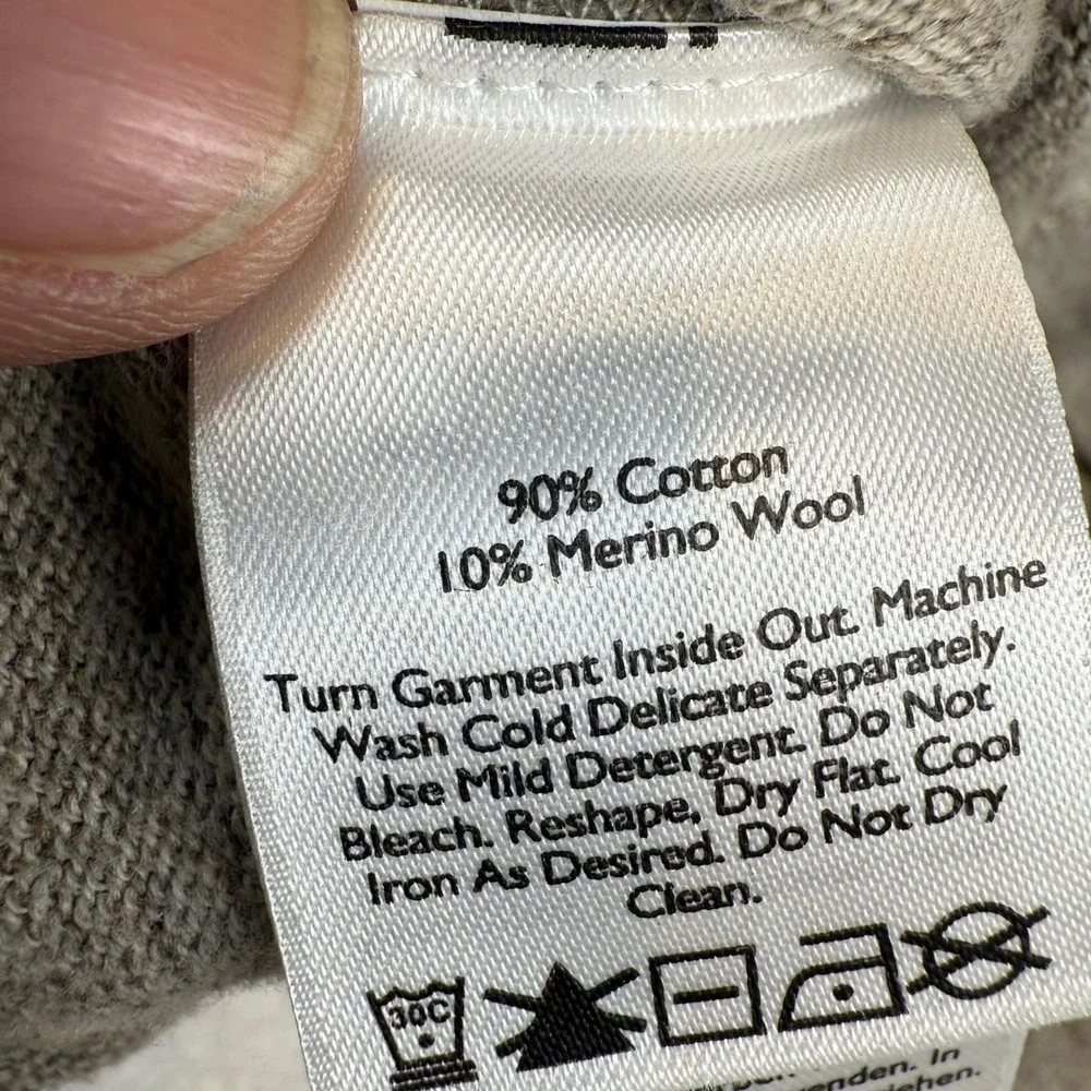 Eddie Bauer Mens Large V-Neck Sweater Tan Grey Cotton Merino Wool Blend L/S‎